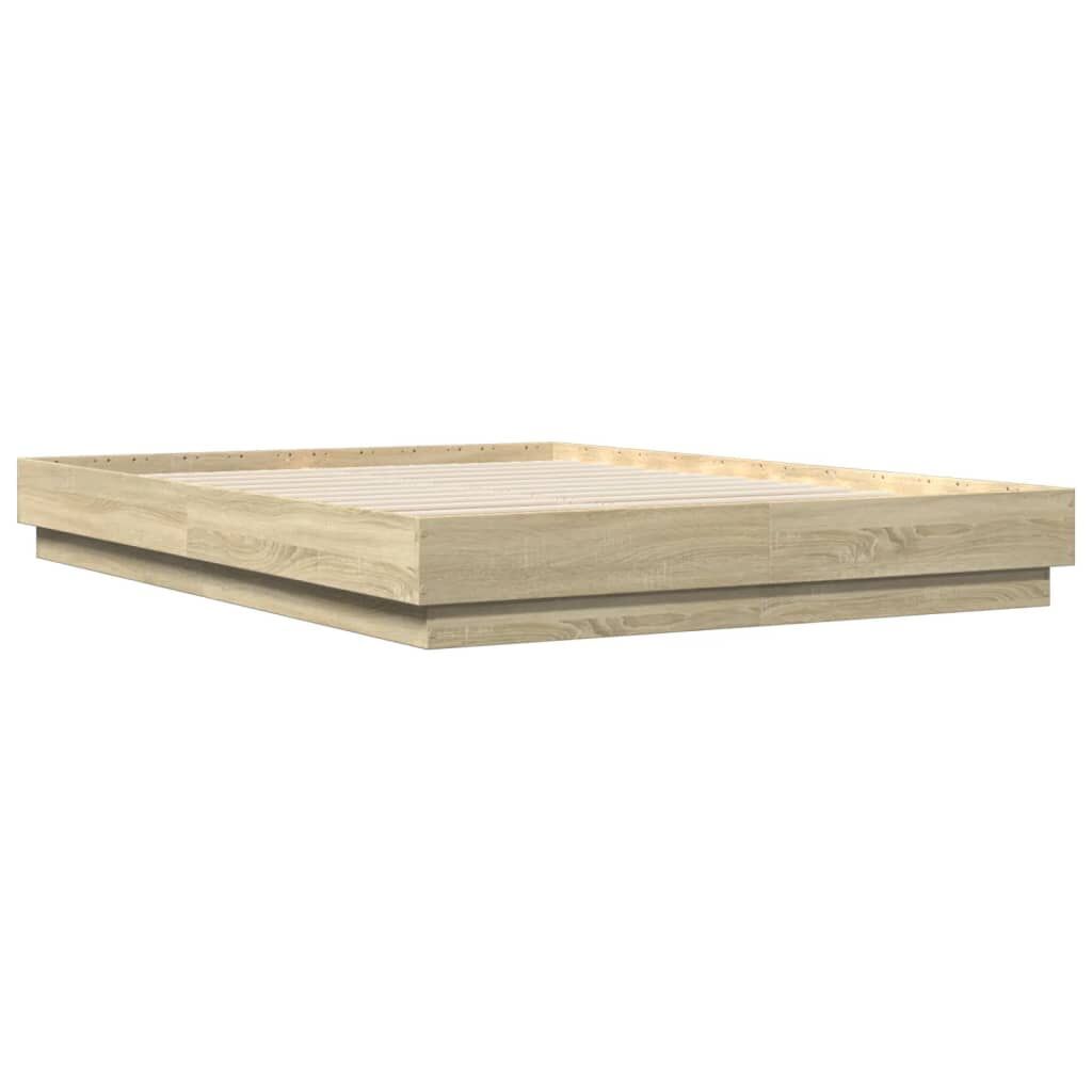 Bed Frame with LED without Mattress Sonoma Oak 150x200 cm Price
