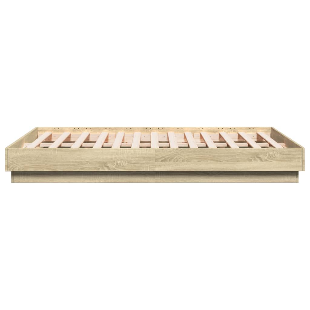 Bed Frame with LED without Mattress Sonoma Oak 135x190 cm Price