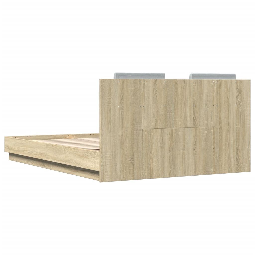 Bed Frame with LED without Mattress Sonoma Oak 150x200 cm Price