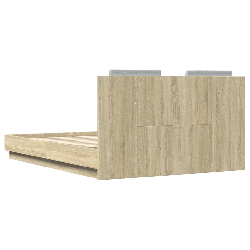 Bed Frame with LED without Mattress Sonoma Oak 135x190 cm Price