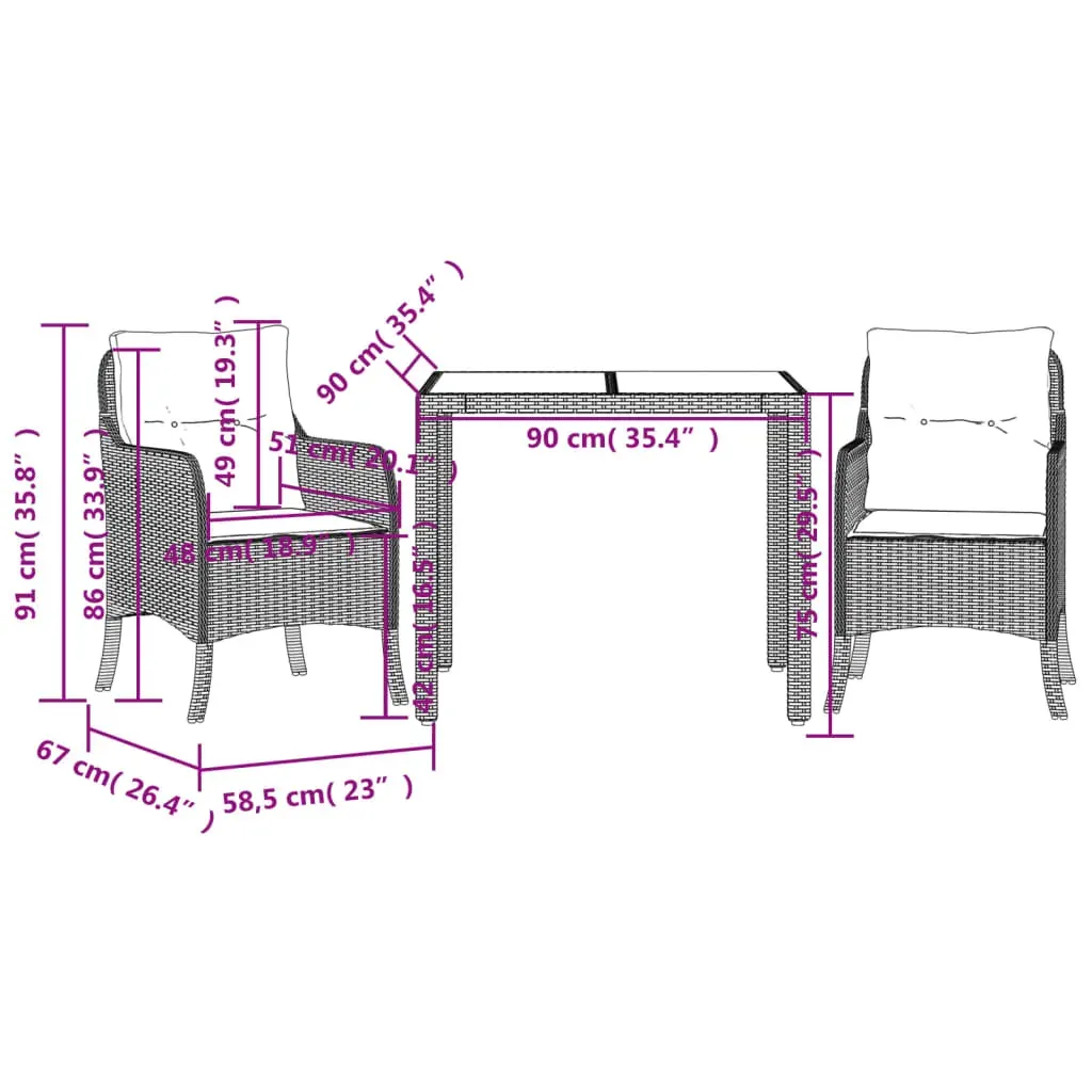 3 Piece Garden Dining Set with Cushions Black Poly Rattan Price