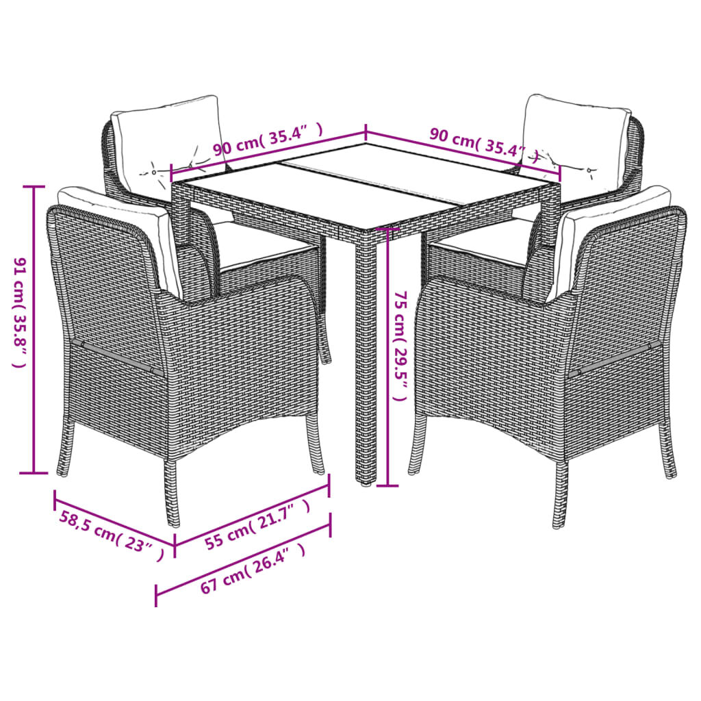 5 Piece Garden Dining Set with Cushions Black Poly Rattan Price