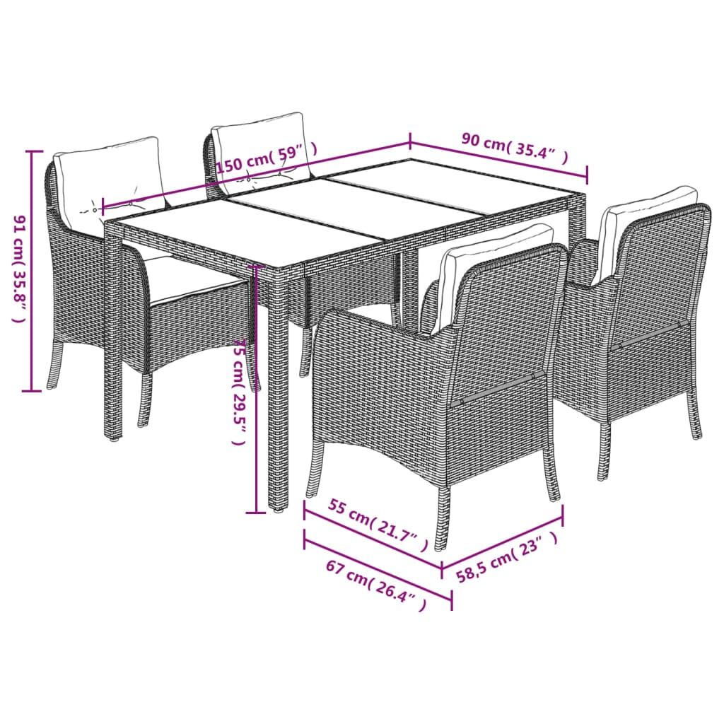 5 Piece Garden Dining Set with Cushions Grey Poly Rattan Price