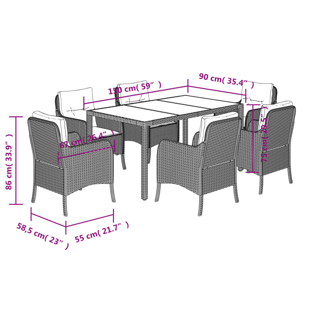 7 Piece Garden Dining Set with Cushions Grey Poly Rattan Price