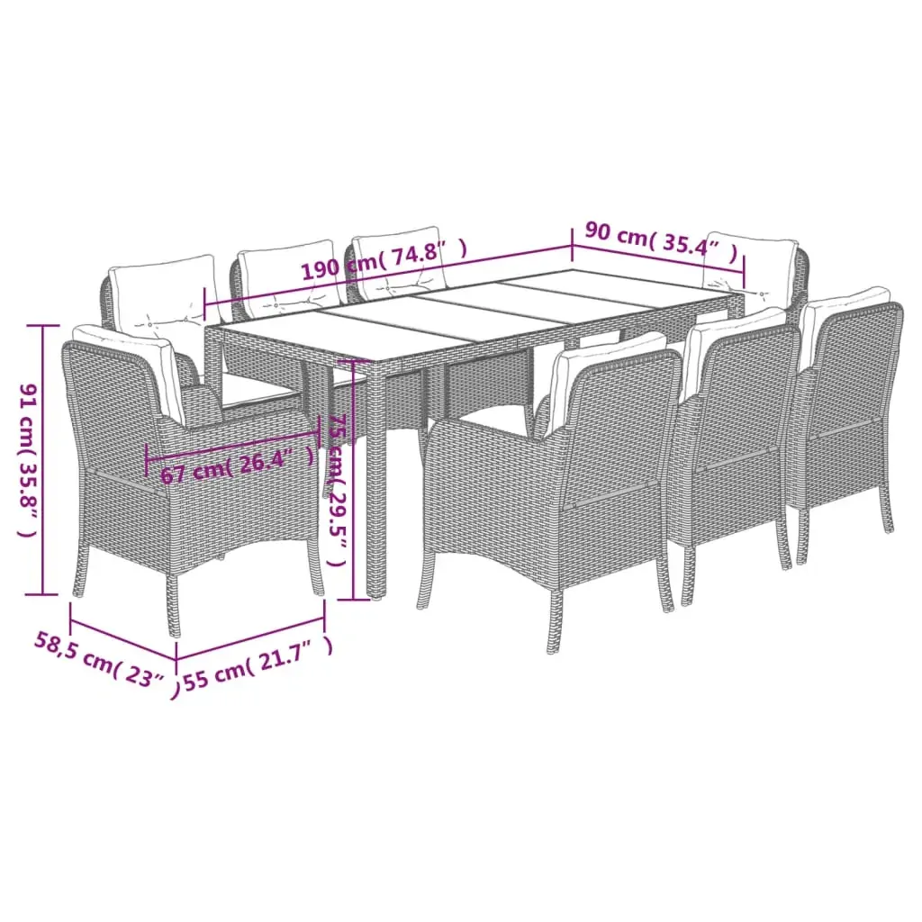 9 Piece Garden Dining Set with Cushions Grey Poly Rattan Price