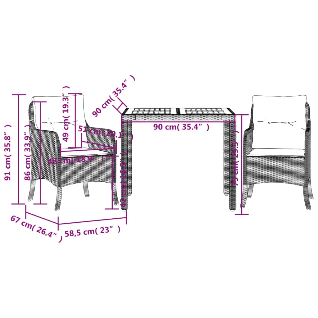 3 Piece Garden Dining Set with Cushions Black Poly Rattan Price
