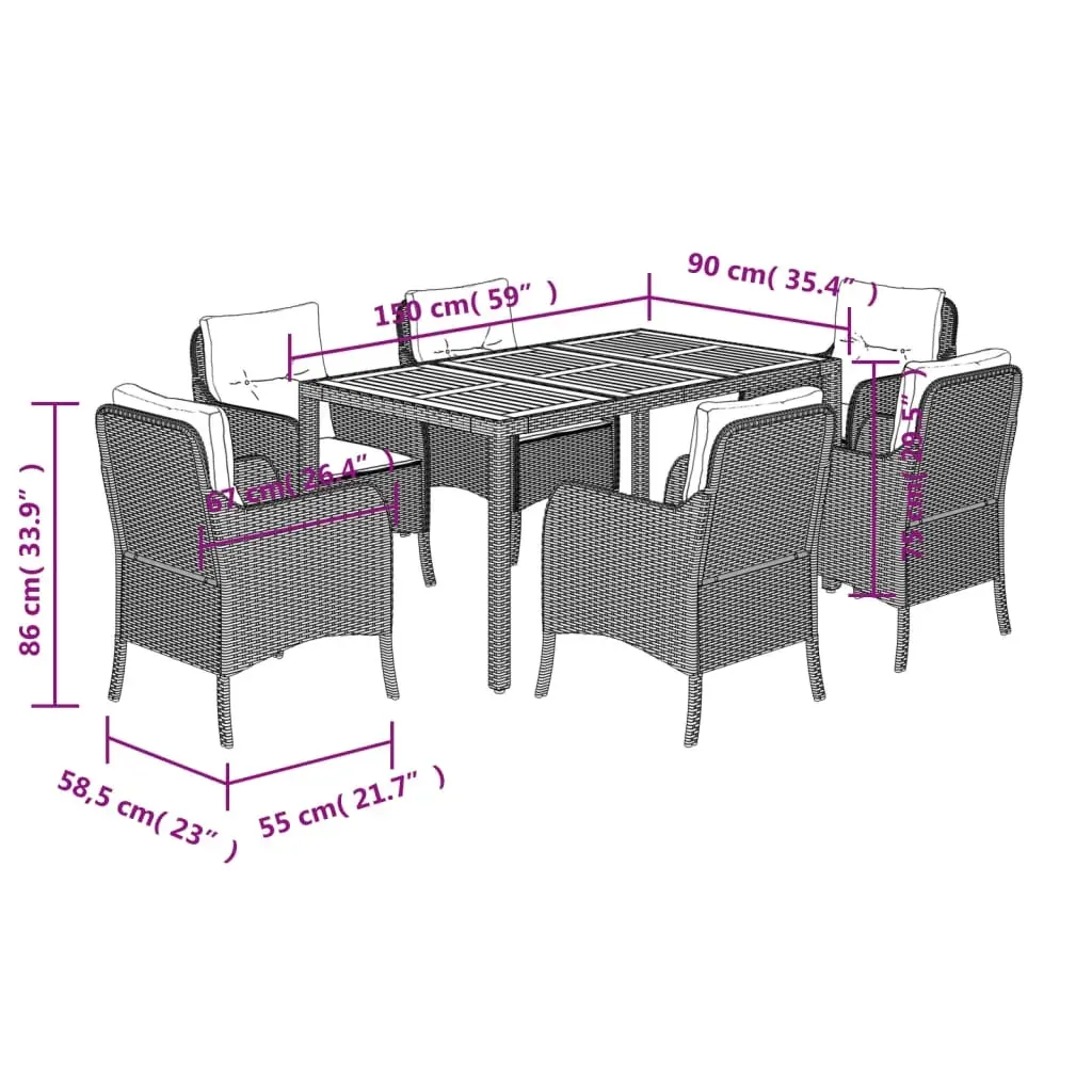 7 Piece Garden Dining Set with Cushions Black Poly Rattan Price