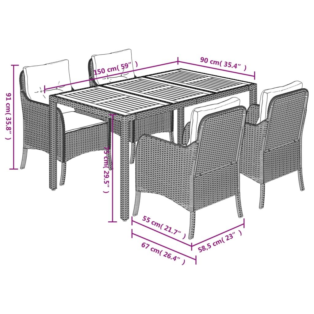 5 Piece Garden Dining Set with Cushions Grey Poly Rattan Price