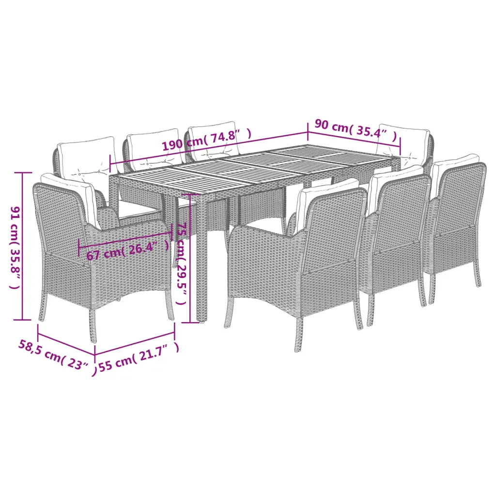 9 Piece Garden Dining Set with Cushions Grey Poly Rattan Price