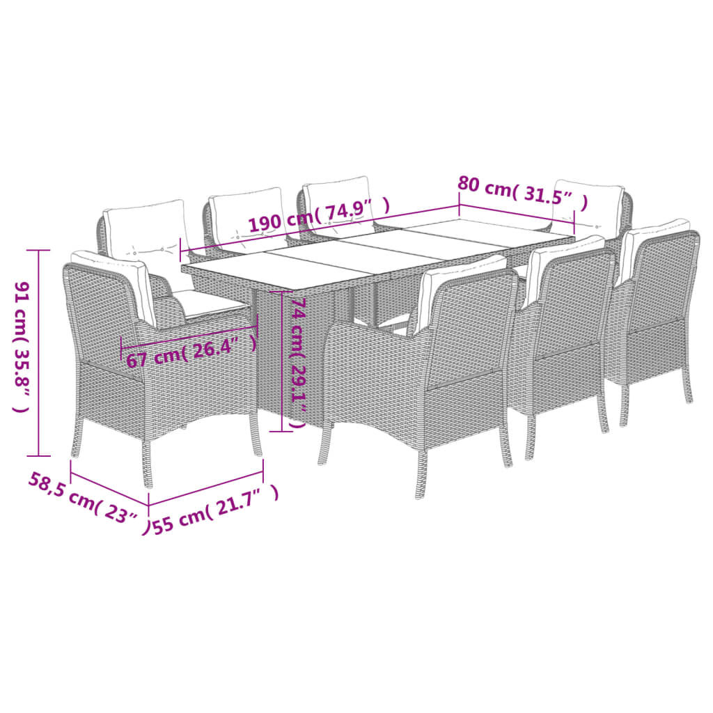 9 Piece Garden Dining Set with Cushions Black Poly Rattan Price