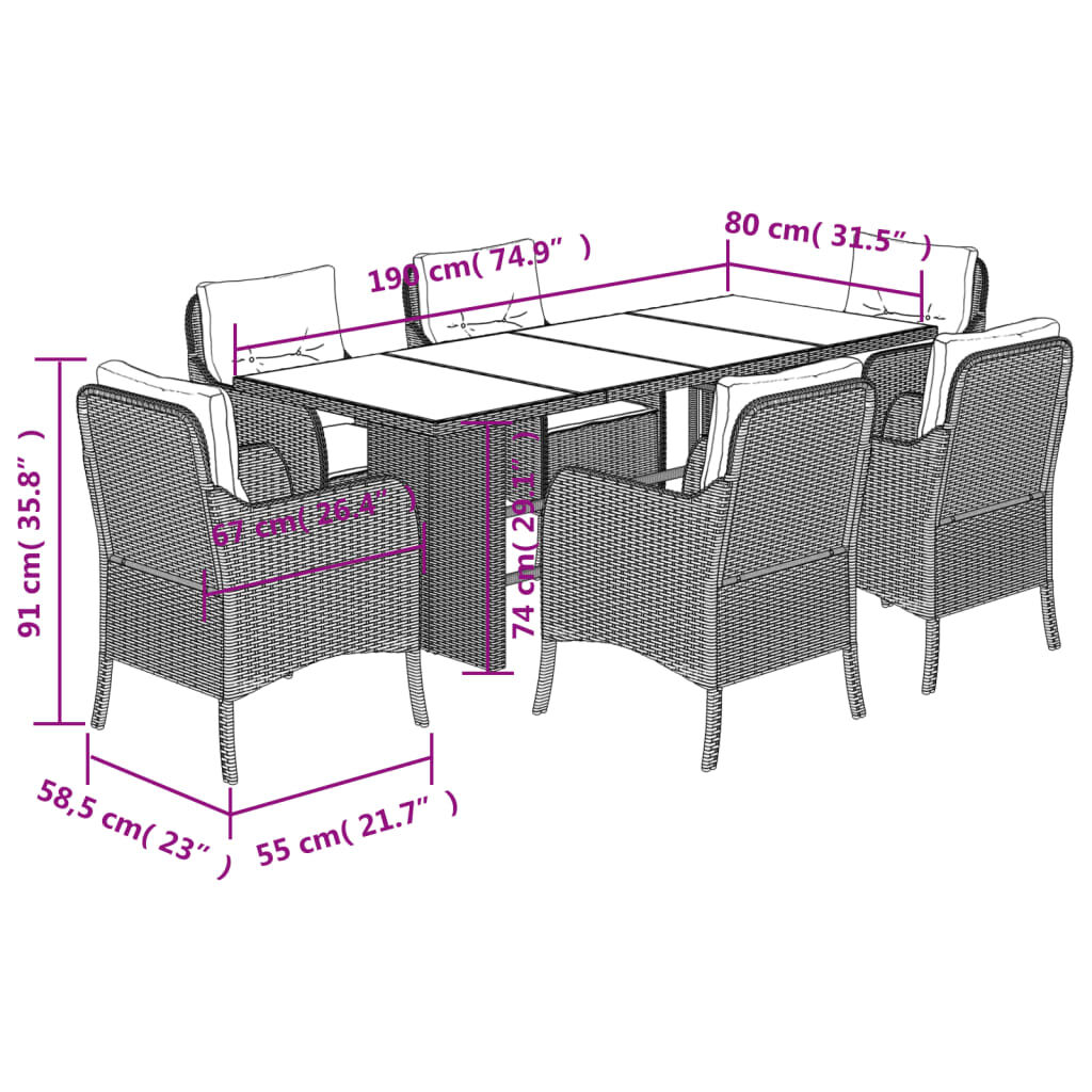 7 Piece Garden Dining Set with Cushions Grey Poly Rattan Price