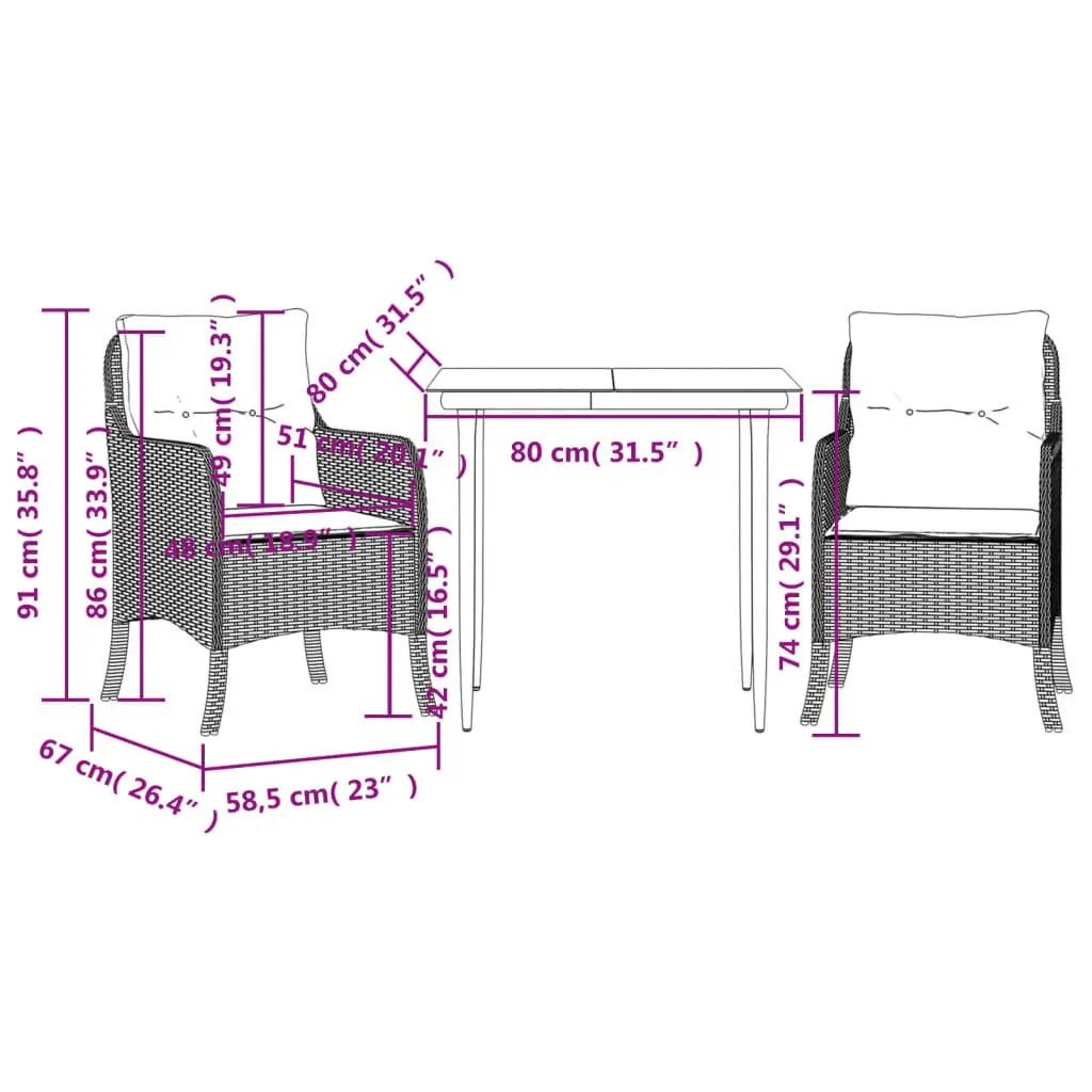 3 Piece Garden Dining Set with Cushions Black Poly Rattan Price