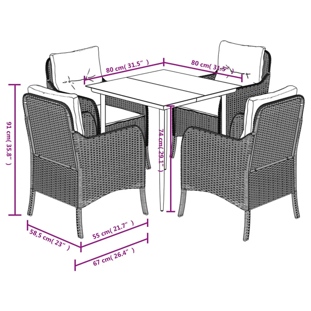 5 Piece Garden Dining Set with Cushions Black Poly Rattan Price