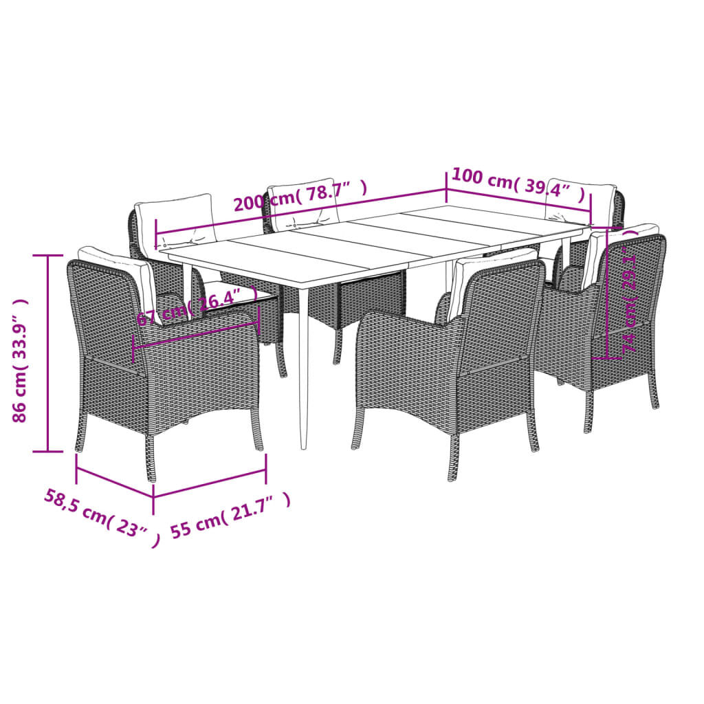 7 Piece Garden Dining Set with Cushions Black Poly Rattan Price
