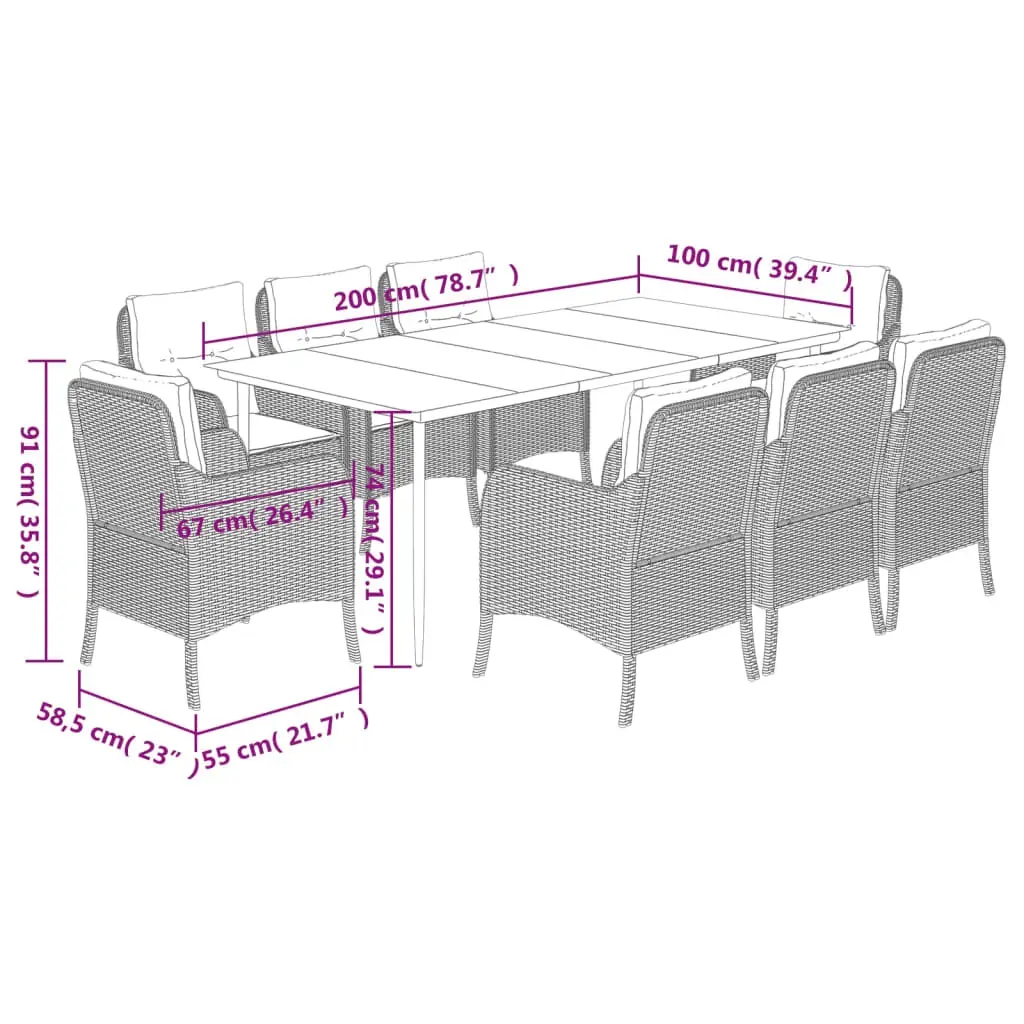 9 Piece Garden Dining Set with Cushions Black Poly Rattan Price