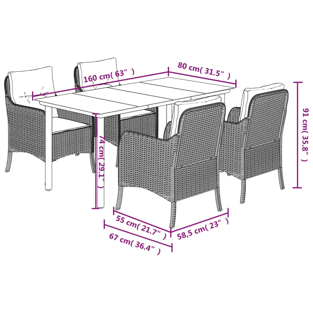 5 Piece Garden Dining Set with Cushions Black Poly Rattan Price