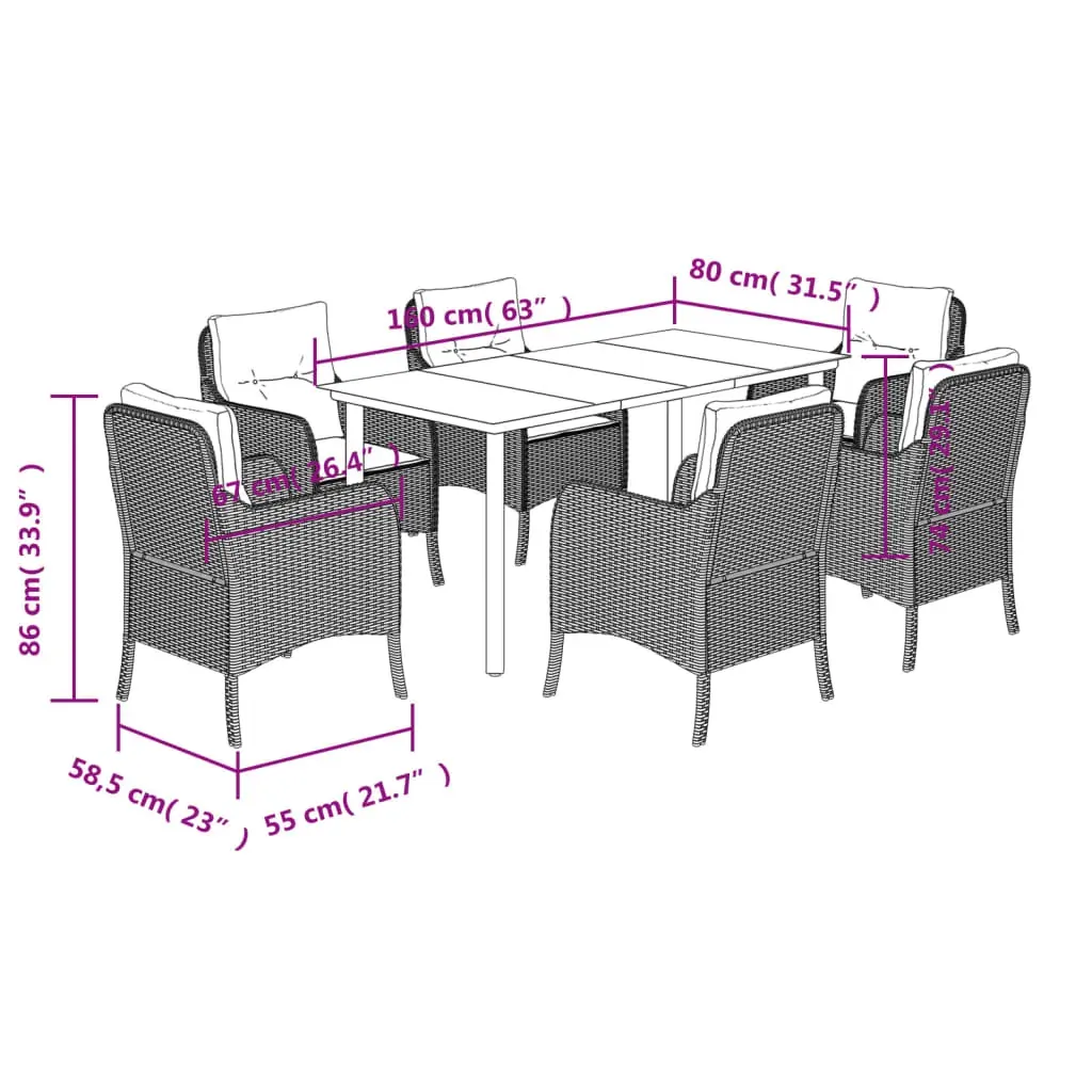 7 Piece Garden Dining Set with Cushions Black Poly Rattan Price