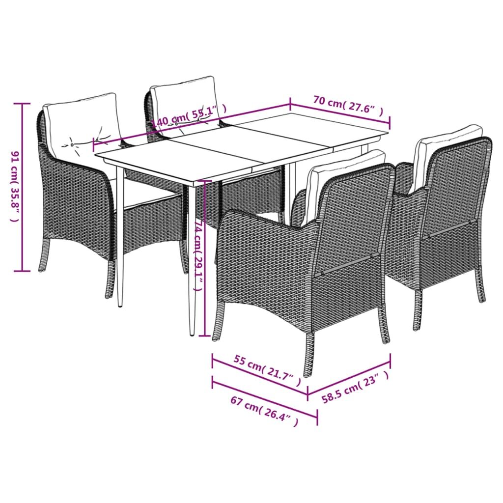 5 Piece Garden Dining Set with Cushions Grey Poly Rattan Price