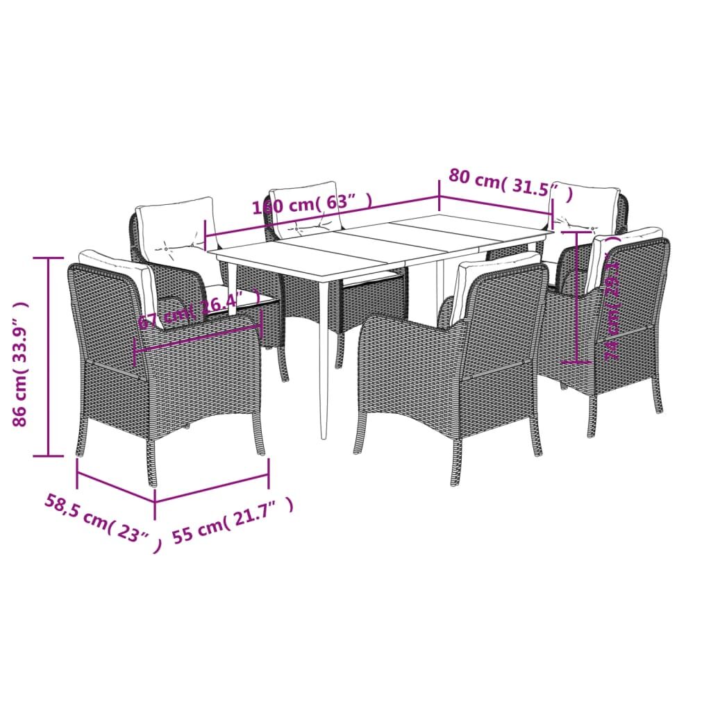 7 Piece Garden Dining Set with Cushions Grey Poly Rattan Price
