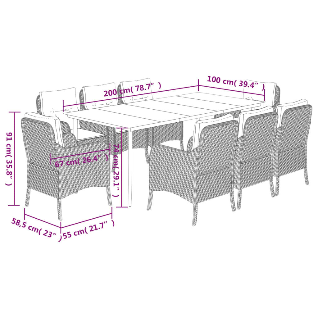 9 Piece Garden Dining Set with Cushions Grey Poly Rattan Price