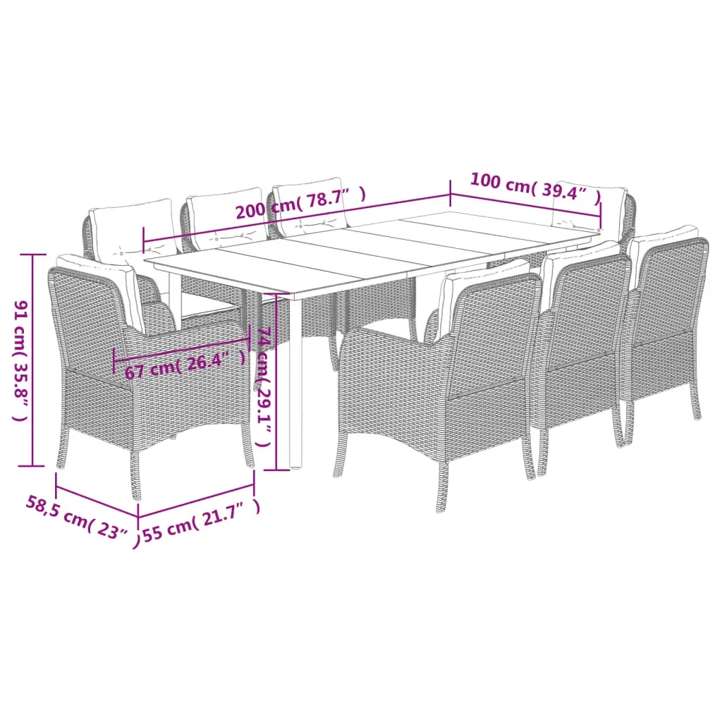 9 Piece Garden Dining Set with Cushions Grey Poly Rattan Price