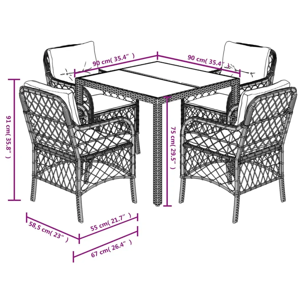 5 Piece Garden Dining Set with Cushions Grey Poly Rattan Price