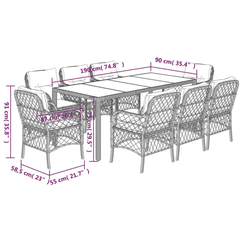 9 Piece Garden Dining Set with Cushions Grey Poly Rattan Price