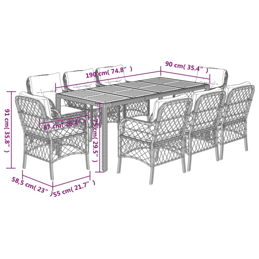 9 Piece Garden Dining Set with Cushions Black Poly Rattan Price