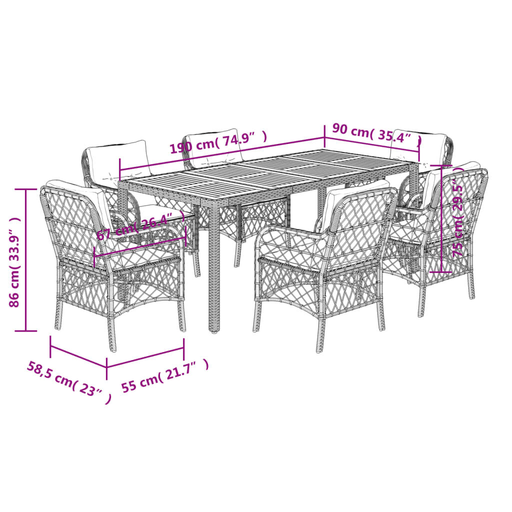 7 Piece Garden Dining Set with Cushions Grey Poly Rattan Price