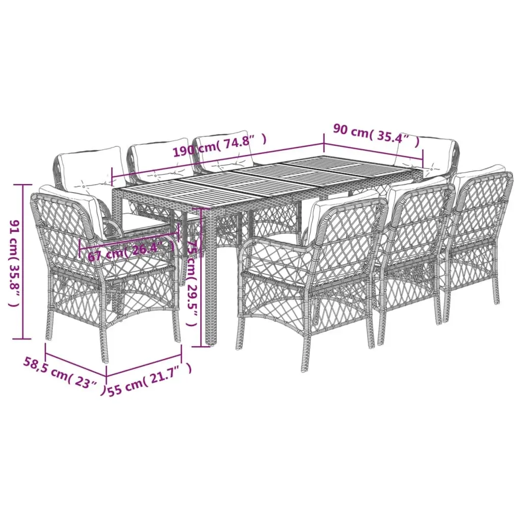 9 Piece Garden Dining Set with Cushions Grey Poly Rattan Price