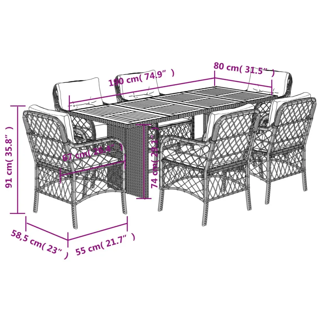 7 Piece Garden Dining Set with Cushions Black Poly Rattan Price