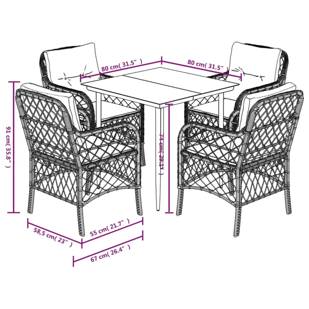 5 Piece Garden Dining Set with Cushions Black Poly Rattan Price