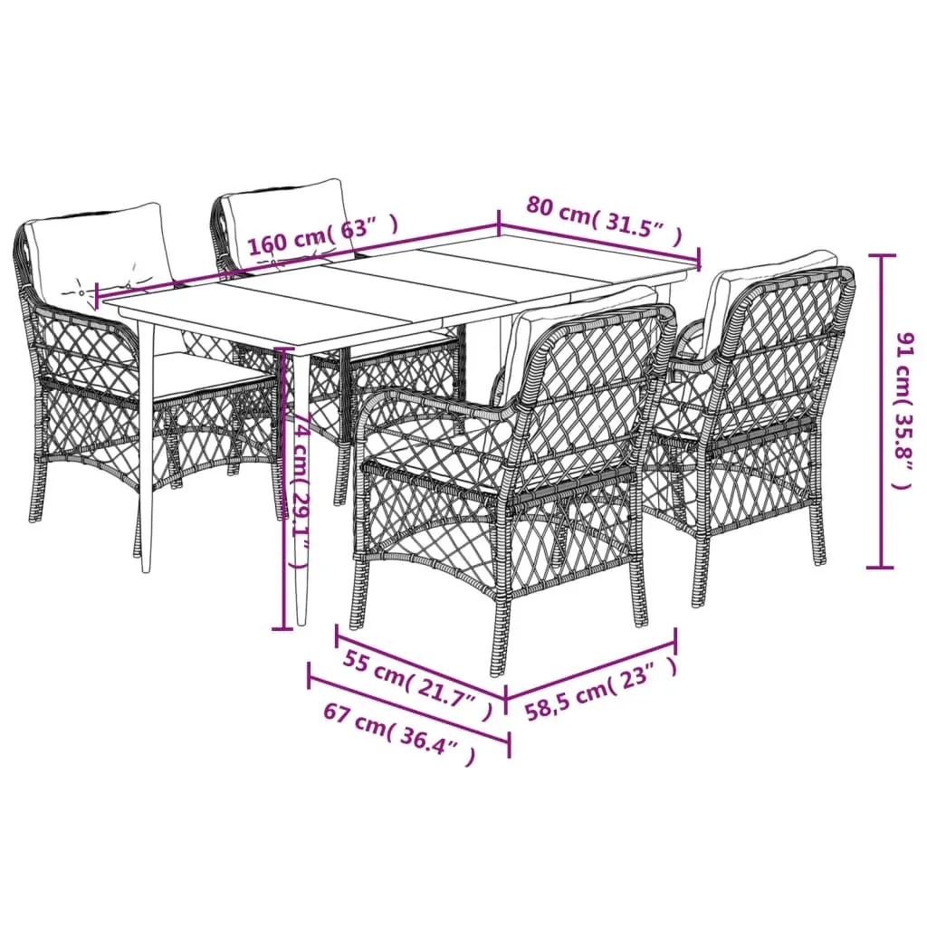 5 Piece Garden Dining Set with Cushions Black Poly Rattan Price