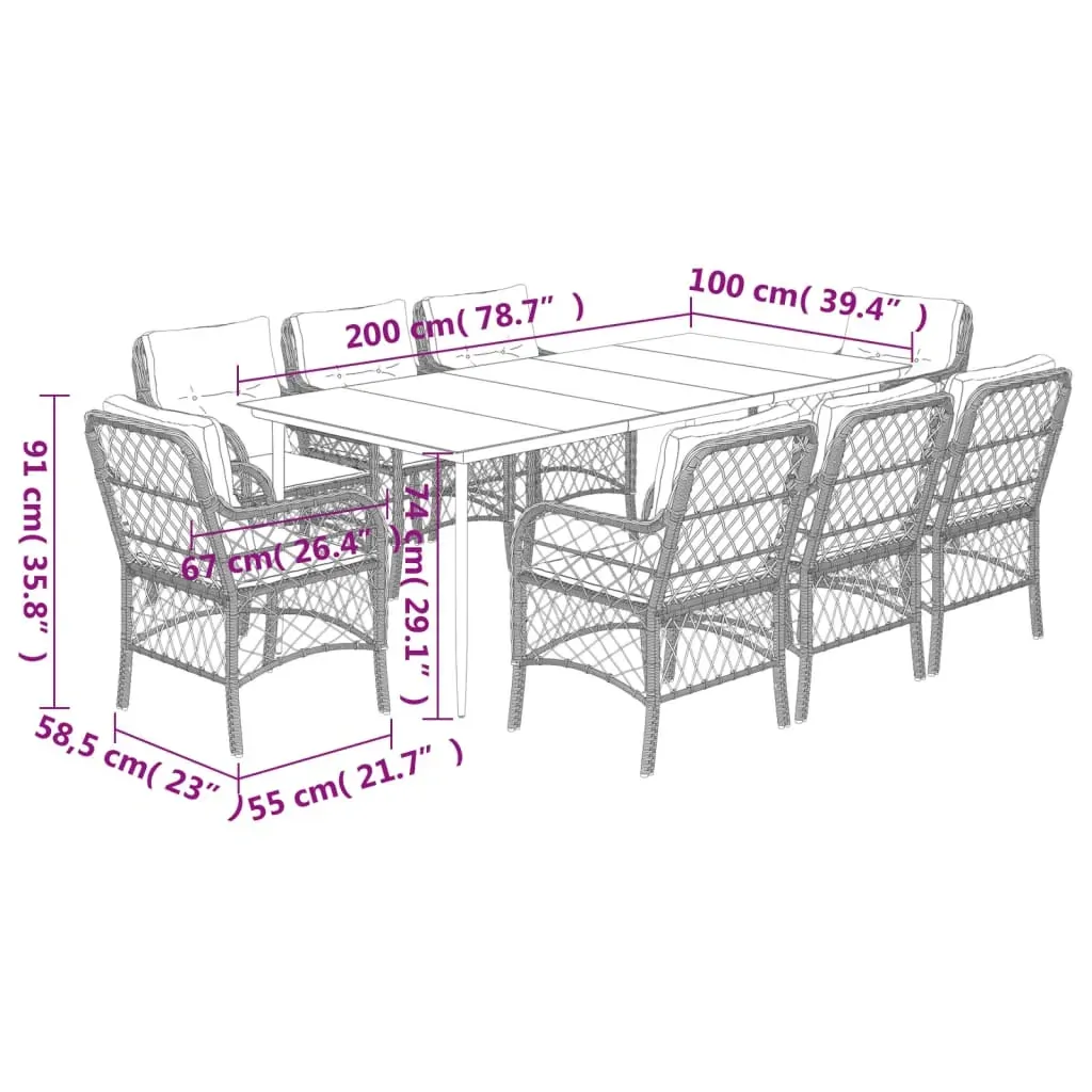 9 Piece Garden Dining Set with Cushions Black Poly Rattan Price