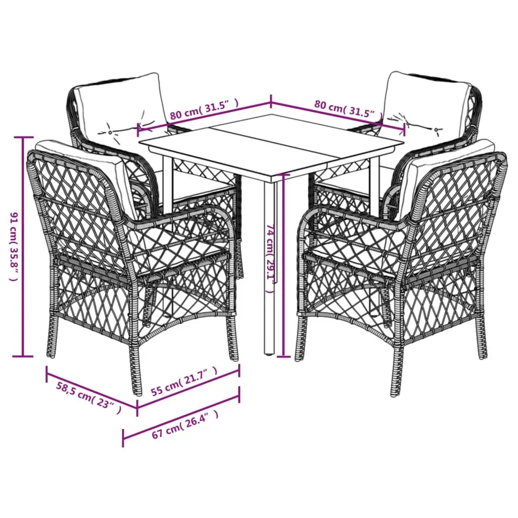 5 Piece Garden Dining Set with Cushions Black Poly Rattan Price