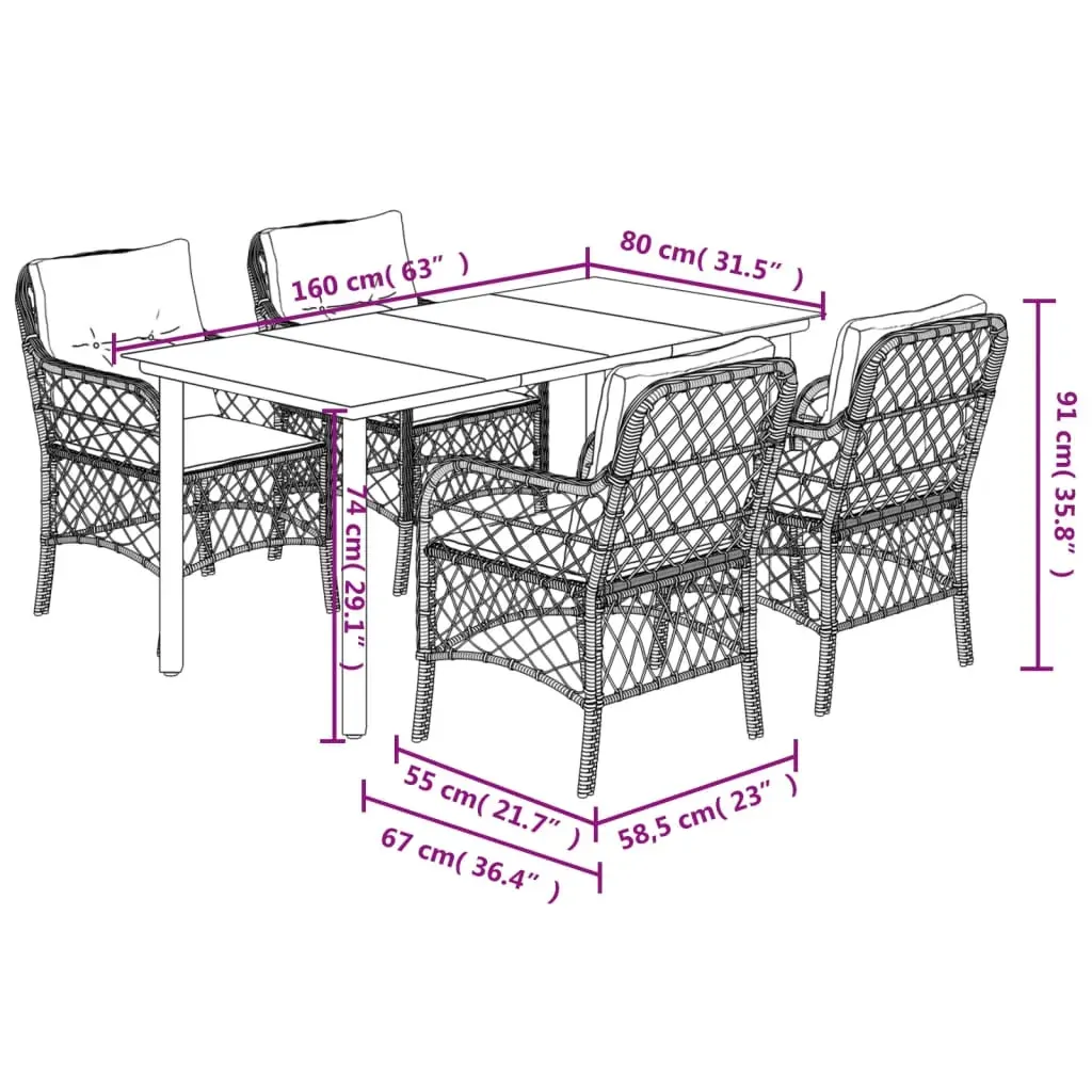 5 Piece Garden Dining Set with Cushions Black Poly Rattan Price