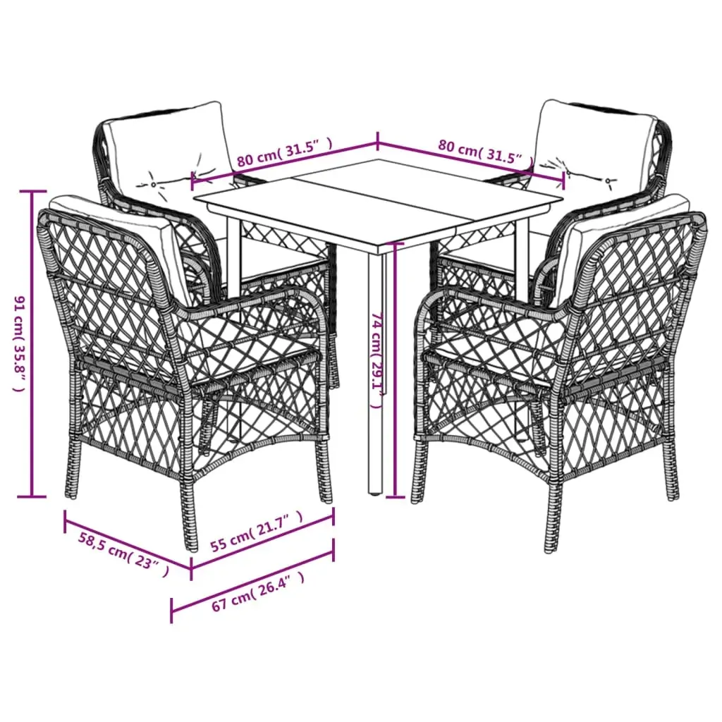 5 Piece Garden Dining Set with Cushions Grey Poly Rattan Price
