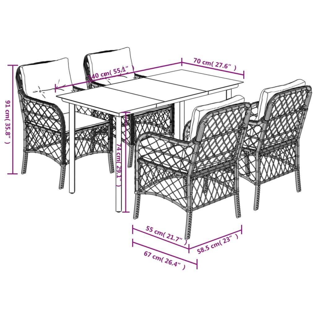 5 Piece Garden Dining Set with Cushions Grey Poly Rattan Price