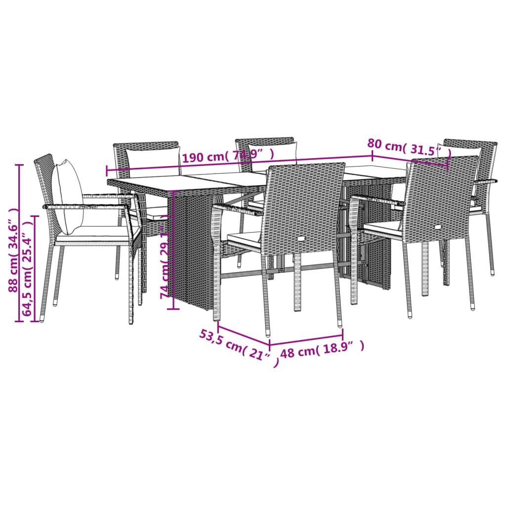 7 Piece Garden Dining Set with Cushions Black Poly Rattan Price