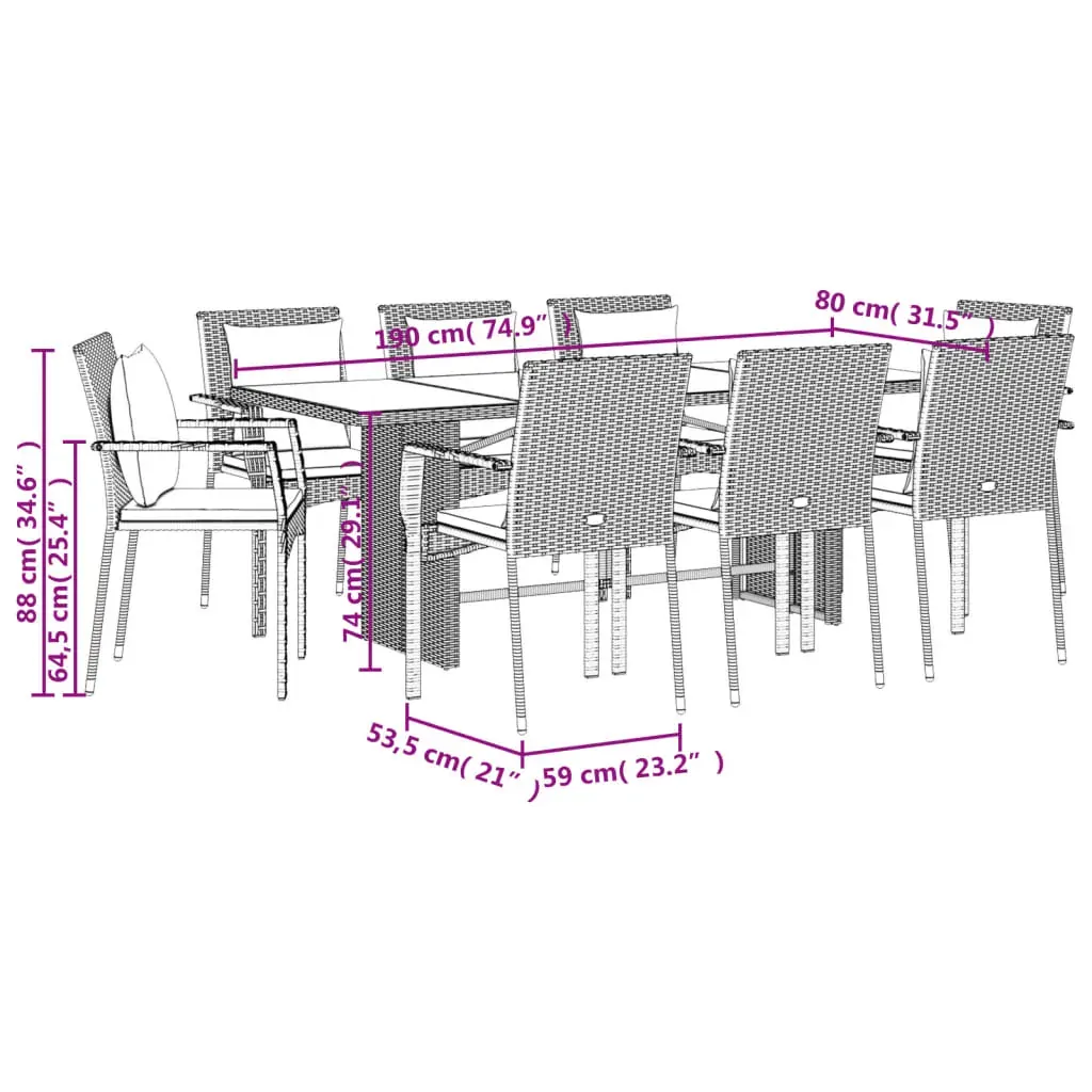 9 Piece Garden Dining Set with Cushions Black Poly Rattan Price