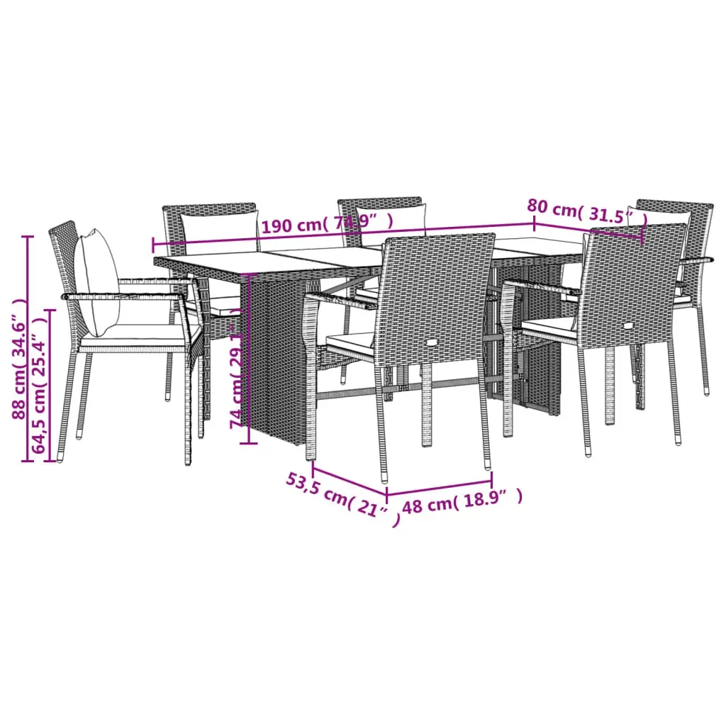 7 Piece Garden Dining Set with Cushions Grey Poly Rattan Price