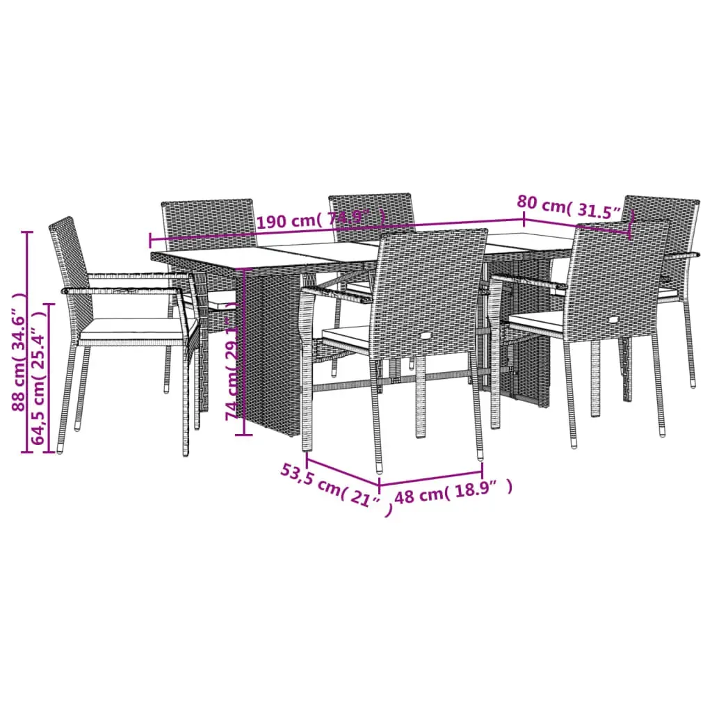 7 Piece Garden Dining Set with Cushions Black Poly Rattan Price