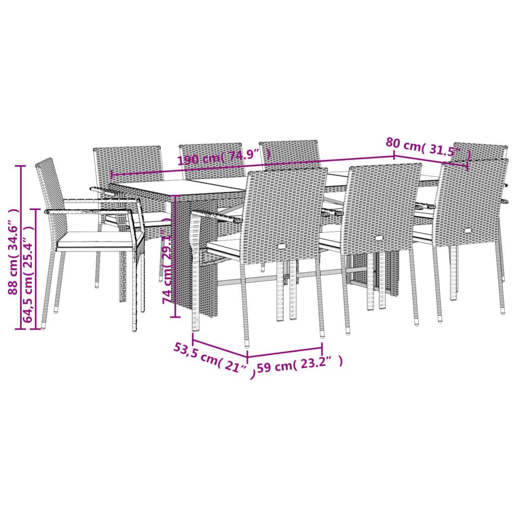9 Piece Garden Dining Set with Cushions Black Poly Rattan Price