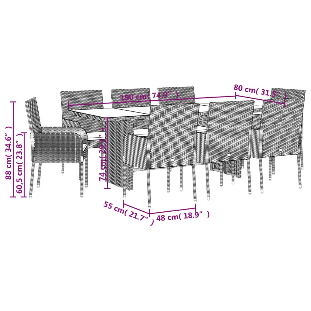 9 Piece Garden Dining Set with Cushions Black Poly Rattan Price