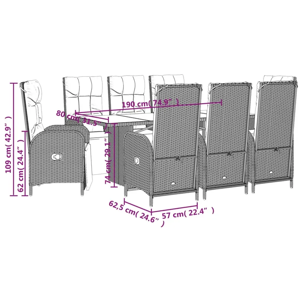 9 Piece Garden Dining Set with Cushions Black Poly Rattan Price