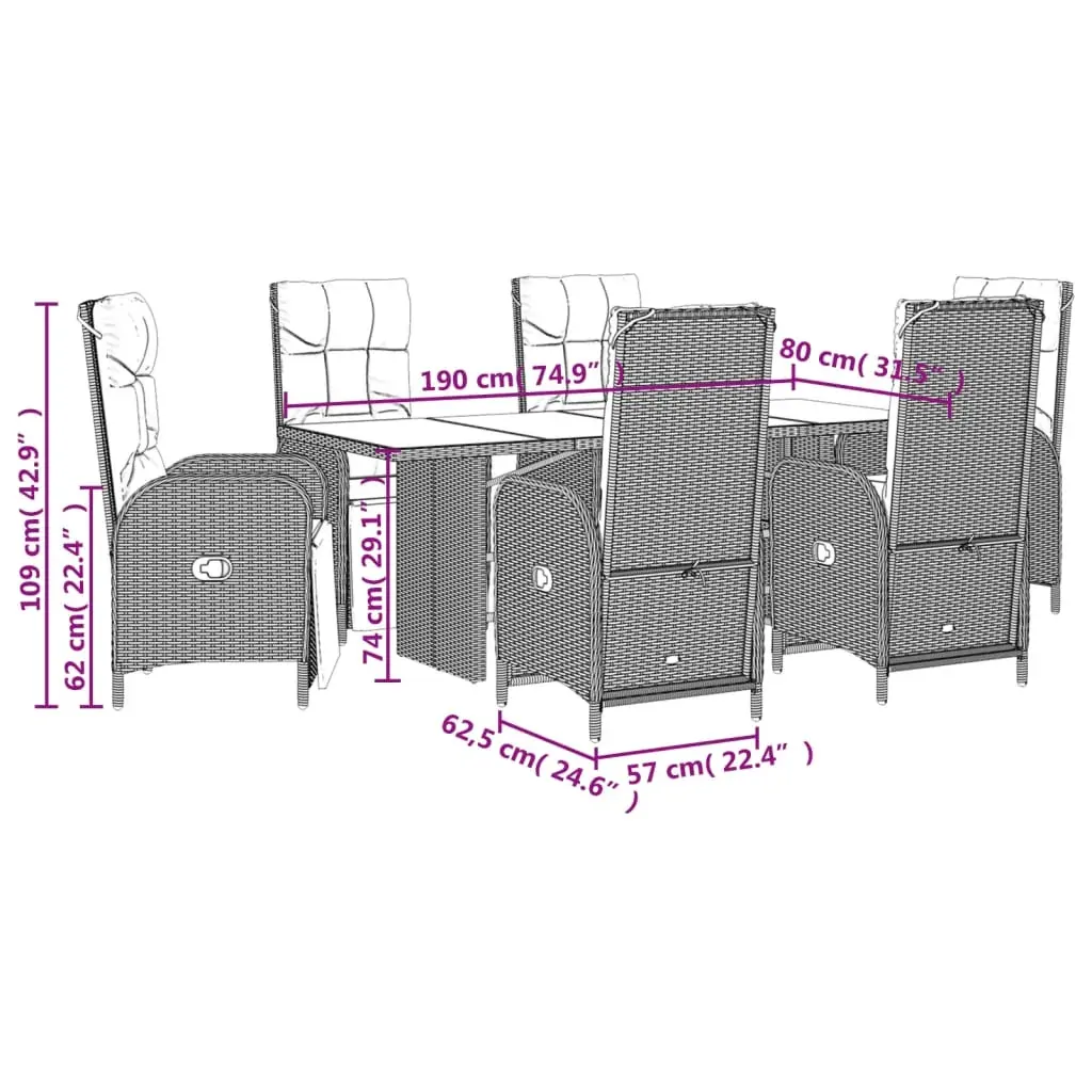 7 Piece Garden Dining Set with Cushions Grey Poly Rattan Price