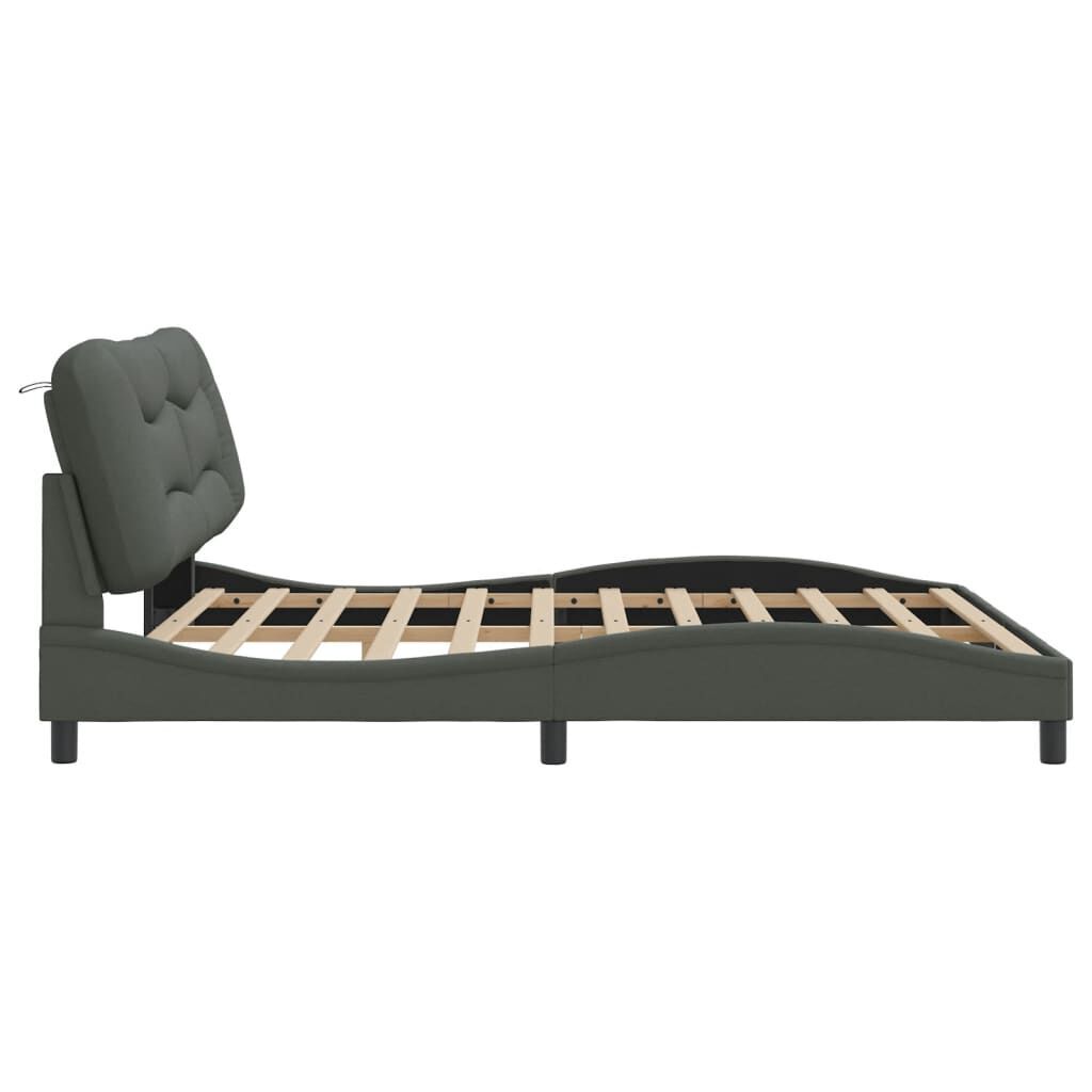 Bed Frame with LED without Mattress Dark Grey 183x203 cm King Fabric Price