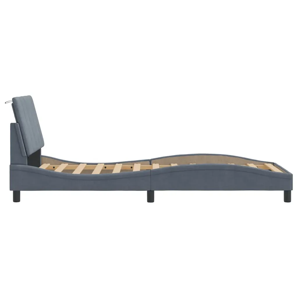 Bed Frame with LED without Mattress "Hanko" Dark Grey 90x190 cm Velvet Price