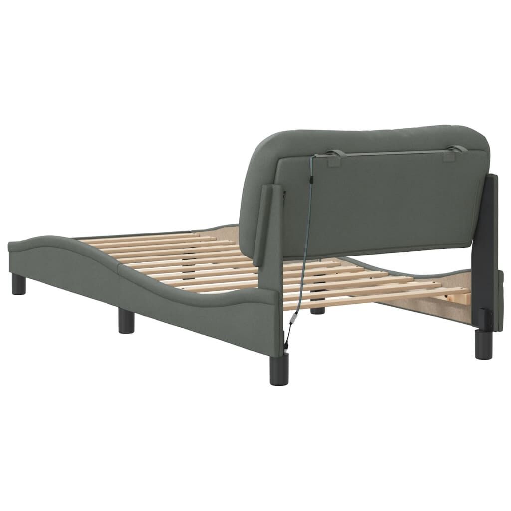 Bed Frame with LED without Mattress Dark Grey 90x190 cm Fabric Price