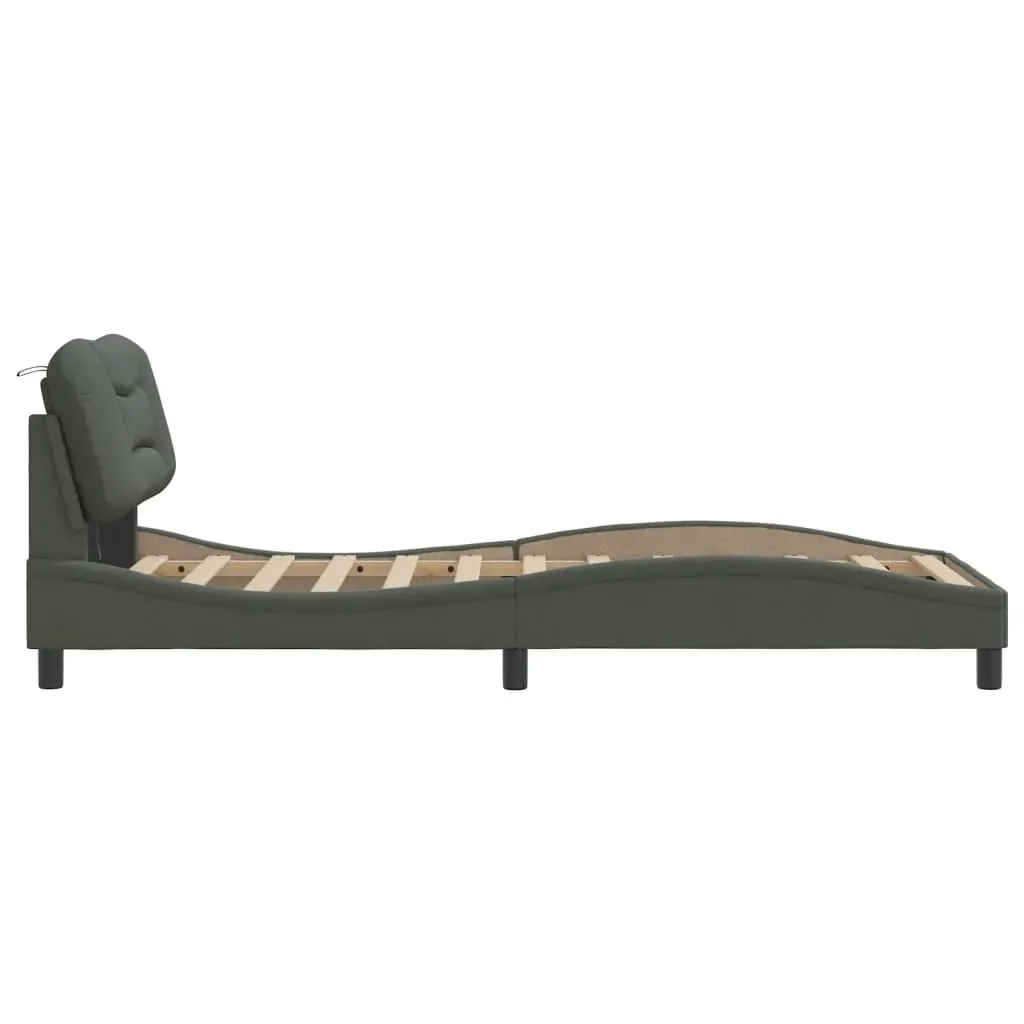 Bed Frame with LED without Mattress "Hvar" Dark Grey 90x190 cm Fabric Price